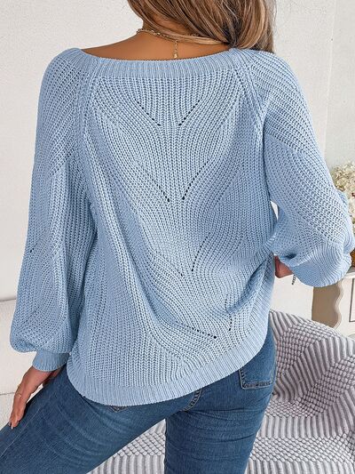 Openwork Buttoned Square Neck Sweater - Charming Charlie
