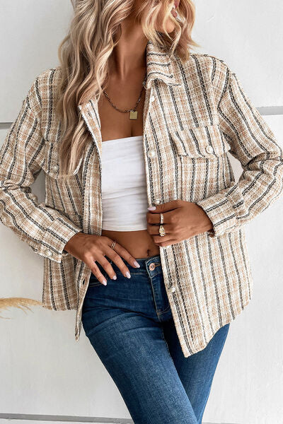 Pocketed Button Up Collared Neck Jacket - Charming Charlie