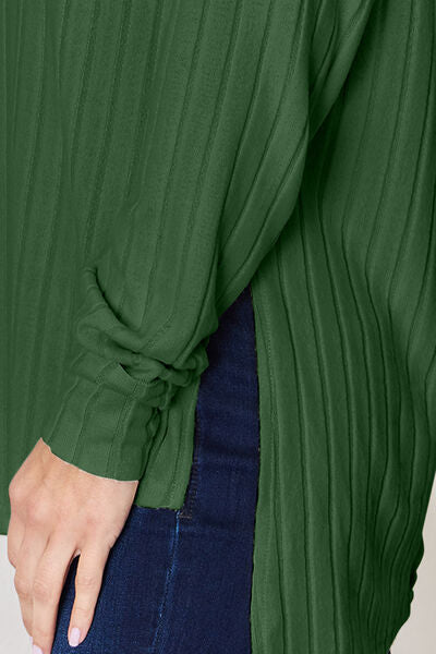 Basic Bae Full Size Ribbed Round Neck Slit T-Shirt - Charming Charlie