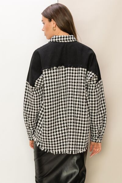 HYFVE Houndstooth Contrast Raw Hem Jacket - Charming Charlie