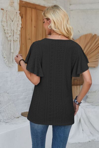 Eyelet Applique V-Neck Cap Sleeve T-Shirt - Charming Charlie