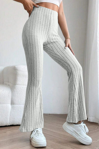 Basic Bae Full Size Ribbed High Waist Flare Pants - Charming Charlie