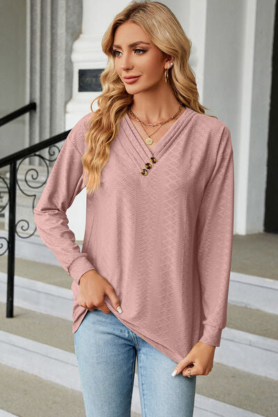 V-Neck Long Sleeve T-Shirt - Charming Charlie