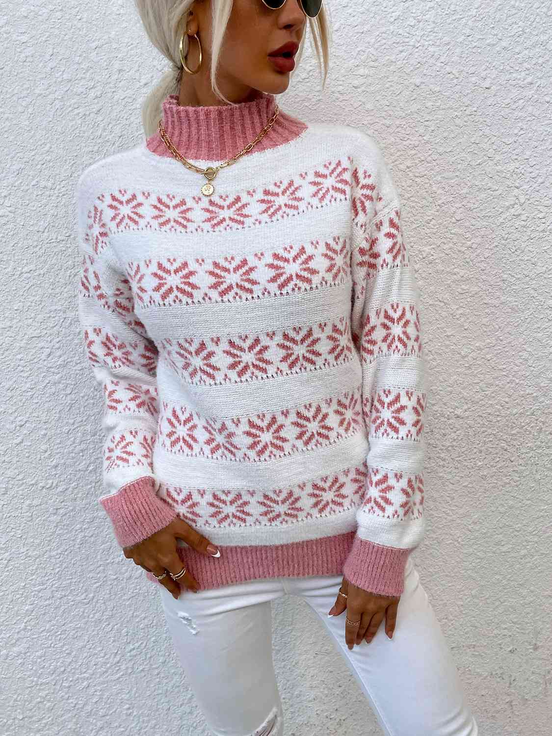 Snowflake Pattern Mock Neck Sweater - Charming Charlie