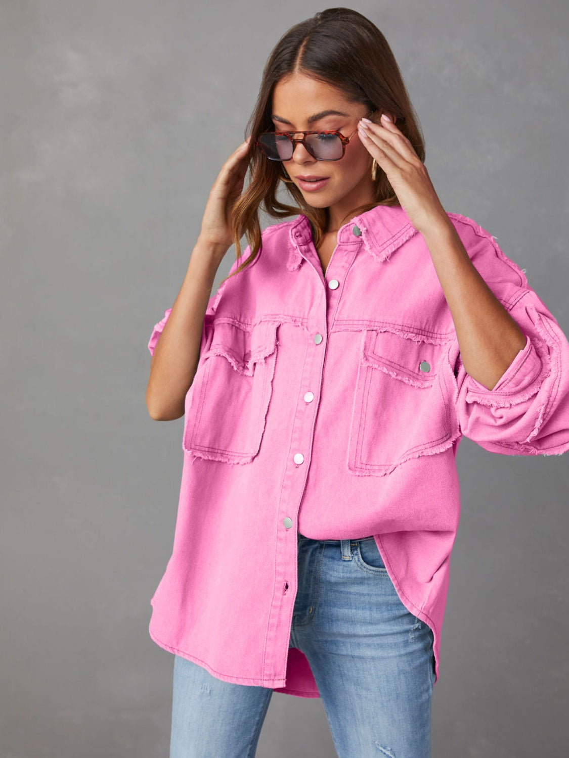 Dropped Shoulder Raw Hem Jacket - Charming Charlie