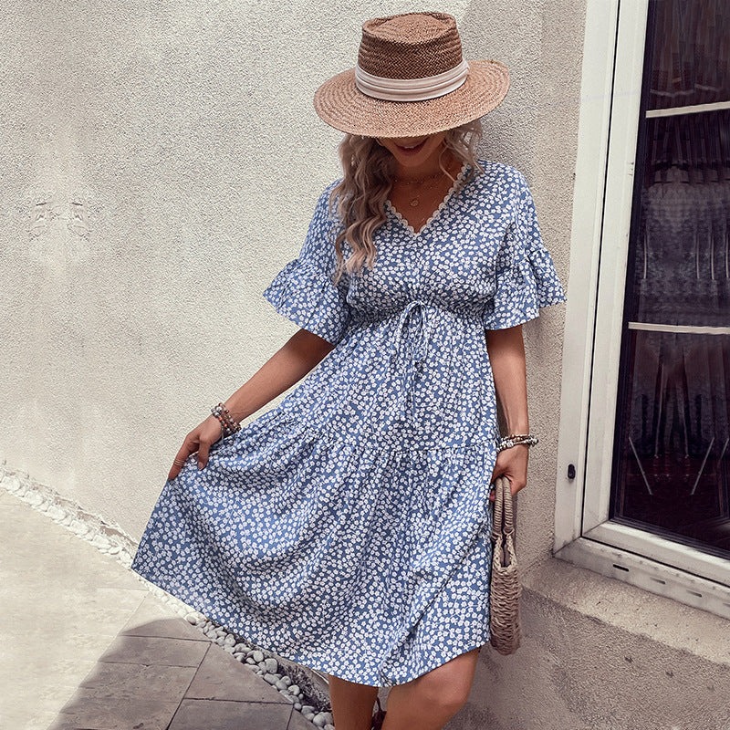 Floral Flounce Sleeve V-Neck Dress - Charming Charlie