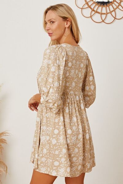 Floral Tie Neck Ruched Babydoll Dress - Charming Charlie