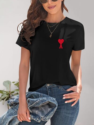Heart Round Neck Short Sleeve T-Shirt - Charming Charlie