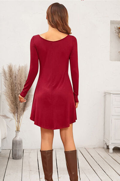 Round Neck Long Sleeve Mini Dress - Charming Charlie