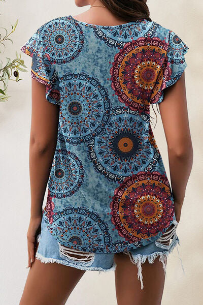 Printed Round Neck Short Sleeve T-Shirt - Charming Charlie
