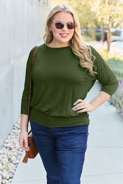 Basic Bae Full Size Round Neck Batwing Sleeve Blouse - Charming Charlie