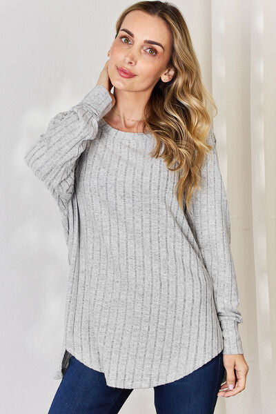 Basic Bae Full Size Ribbed Round Neck Slit T-Shirt - Charming Charlie