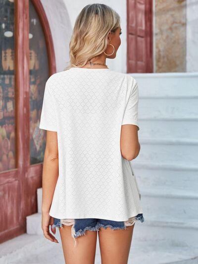 Eyelet Open Front Short Sleeve Cover Up - Charming Charlie