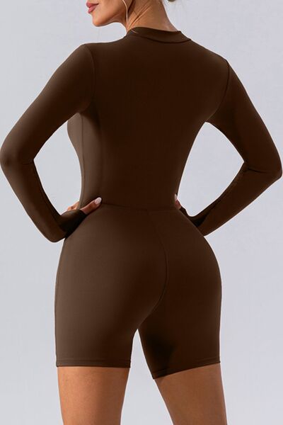 Half Zip Long Sleeve Active Romper - Charming Charlie