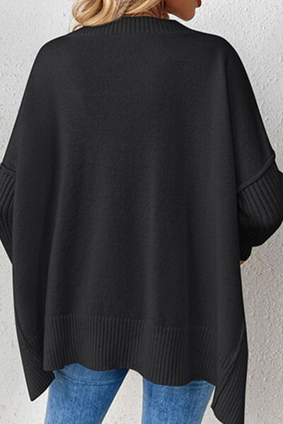 Slit V-Neck Dropped Shoulder Sweater - Charming Charlie