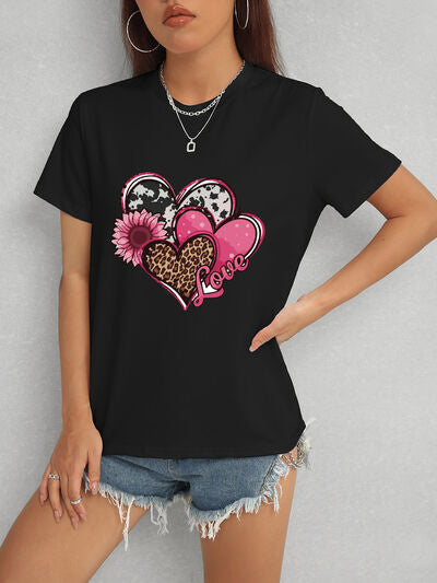 Heart Round Neck Short Sleeve T-Shirt - Charming Charlie