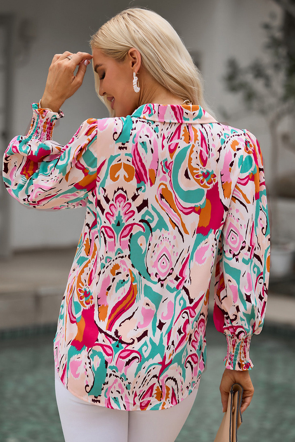 Printed Puff Sleeve Collared Blouse - Charming Charlie