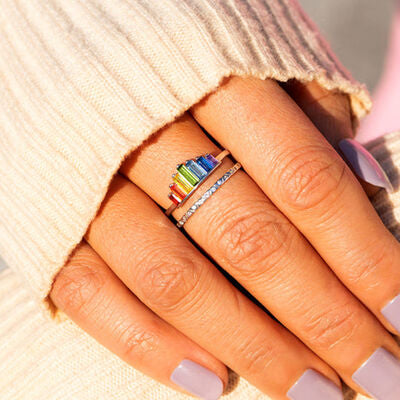 Zircon 925 Sterling Silver Double-Layered Ring - Charming Charlie