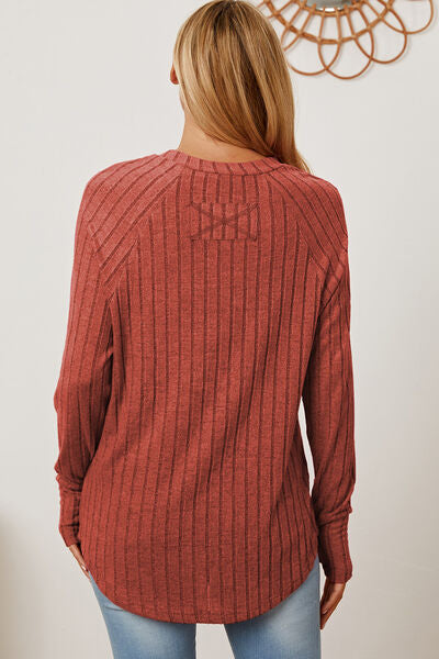 Basic Bae Full Size Ribbed Thumbhole Sleeve T-Shirt - Charming Charlie