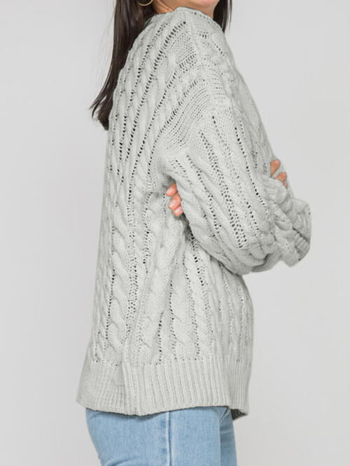Openwork Round Sleeve Cable-Knit Sweater - Charming Charlie