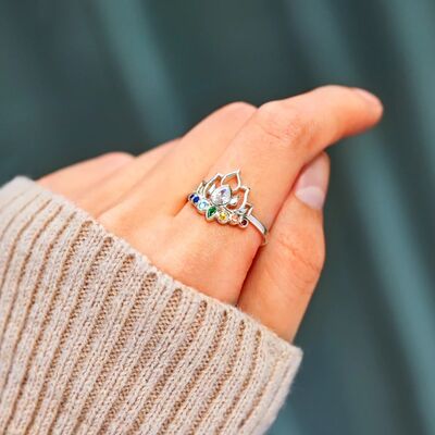 925 Sterling Silver Inlaid Zircon Lotus Shape Ring - Charming Charlie