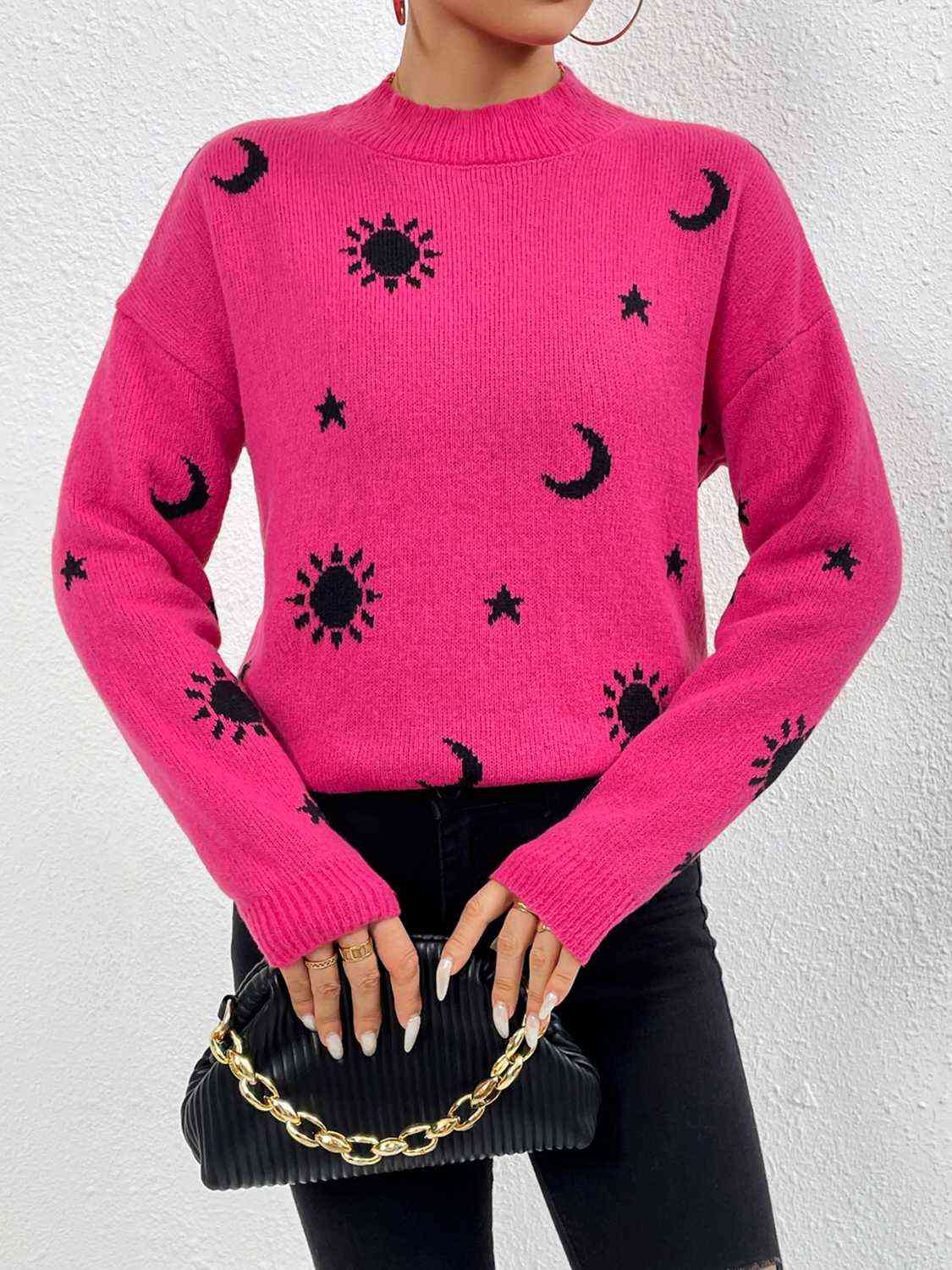 Patterned Drop Shoulder Sweater - Charming Charlie