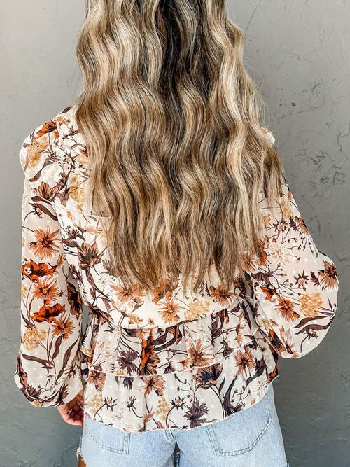 Drawstring Floral Lantern Sleeve Blouse - Charming Charlie