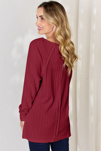 Basic Bae Full Size Ribbed Round Neck Slit T-Shirt - Charming Charlie