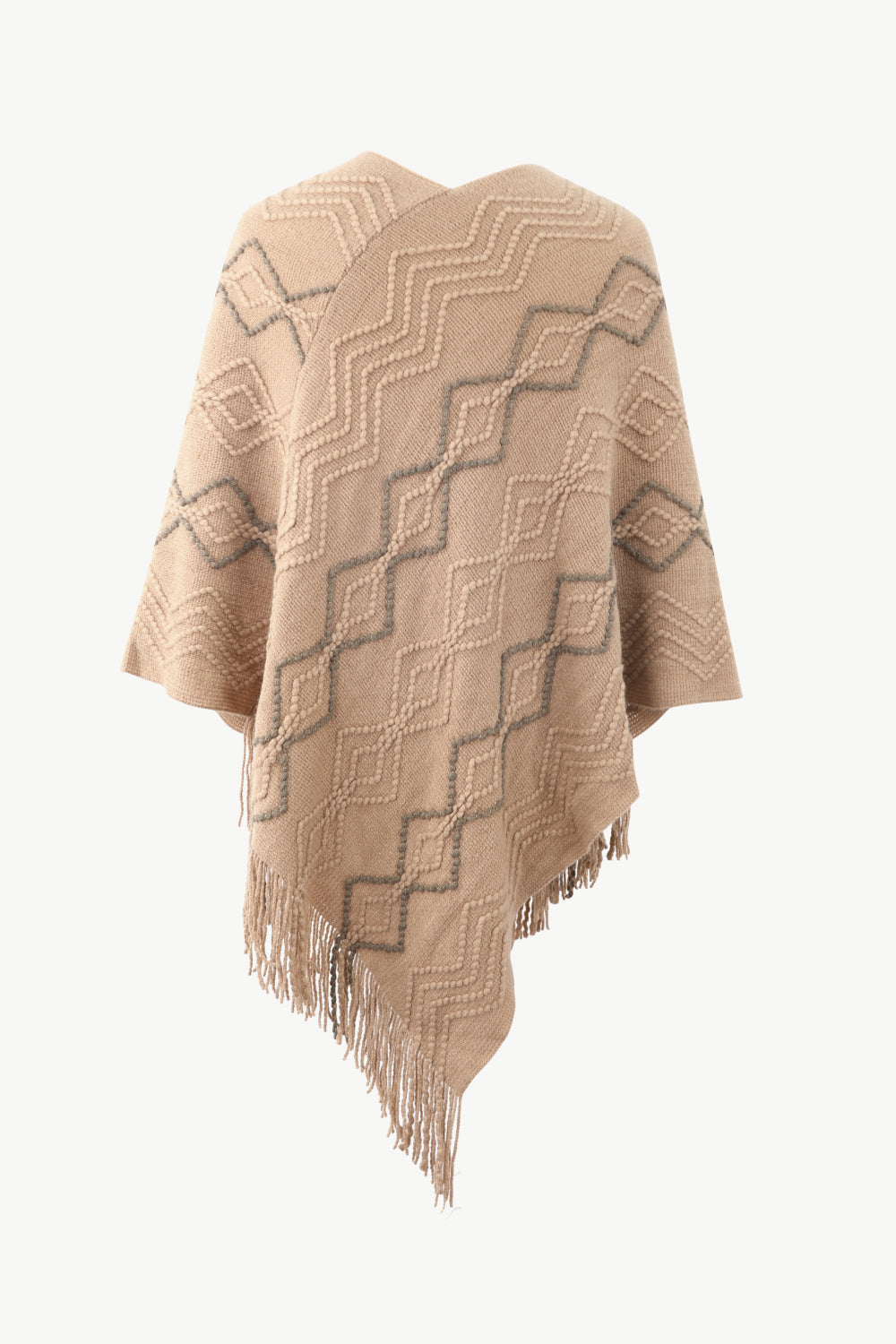 Pearl Trim V-Neck Fringe Hem Poncho - Charming Charlie