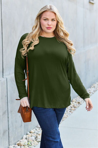 Basic Bae Full Size Round Neck Dropped Shoulder T-Shirt - Charming Charlie