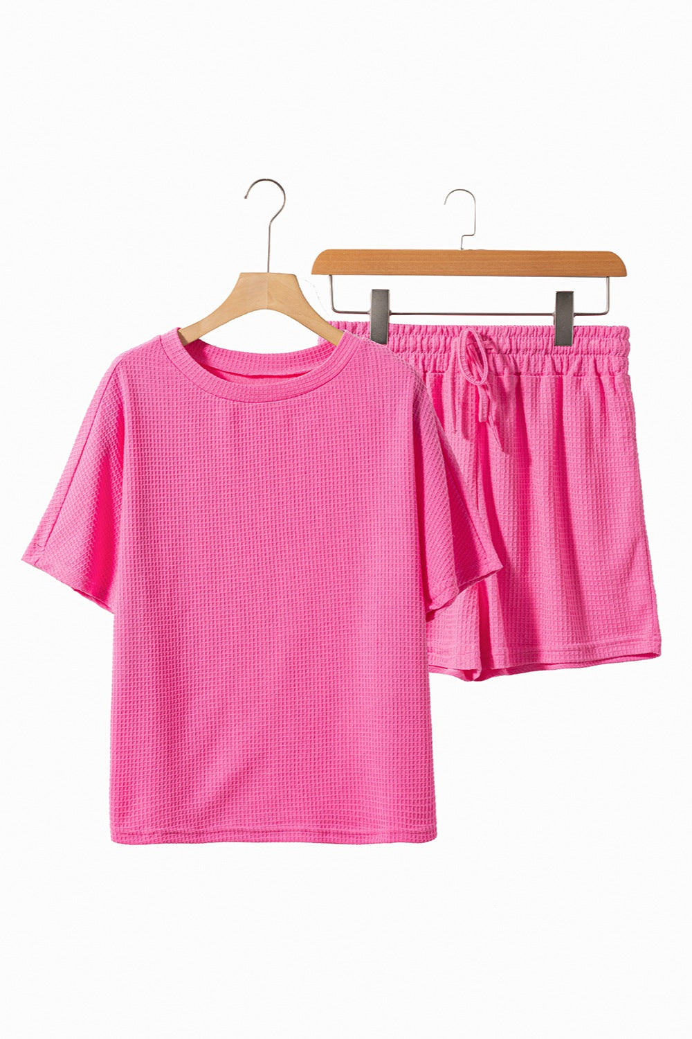 Waffle-Knit Round Neck Top and Shorts Set - Charming Charlie
