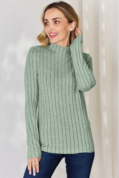 Basic Bae Full Size Ribbed Mock Neck Long Sleeve T-Shirt - Charming Charlie
