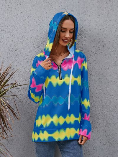 Contrast Quarter Zip Dropped Shoulder Hoodie - Charming Charlie