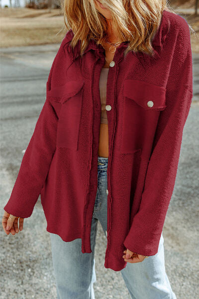 Pocketed Button Up Droppped Shoulder Jacket - Charming Charlie