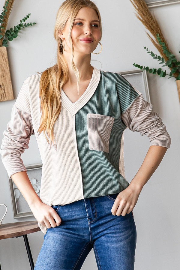 Heimish Color Block Exposed Seam Ribbed T-Shirt - Charming Charlie