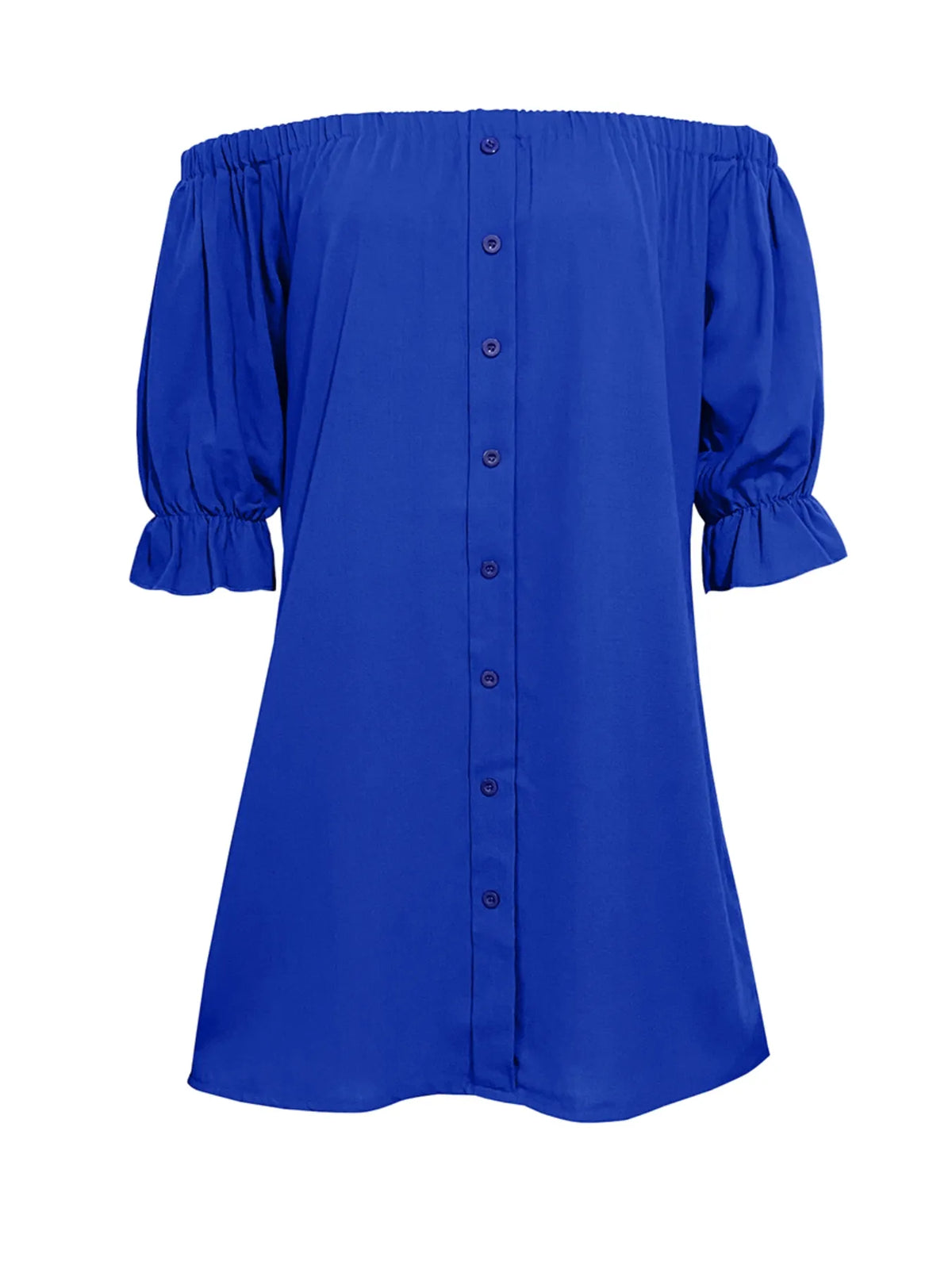 Off Shoulder Button Down Mini Shirt Dress Royal Blue / XL