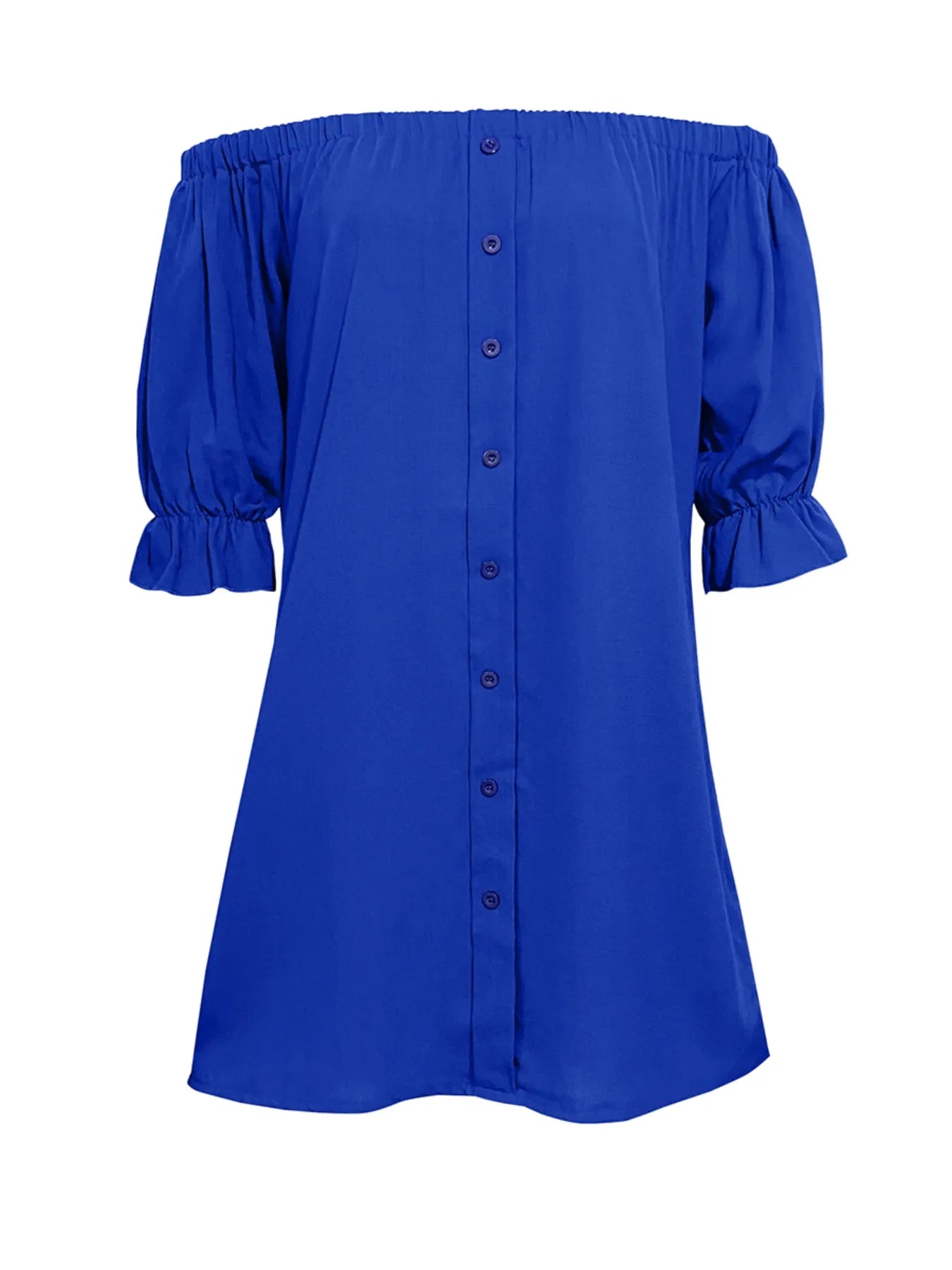 Off Shoulder Button Down Mini Shirt Dress Royal Blue / XL