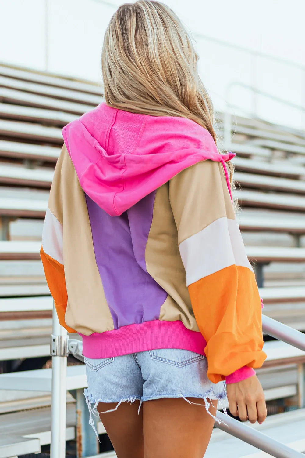 Drawstring Color Block Zip Up Long Sleeve Hoodie Charming Charlie