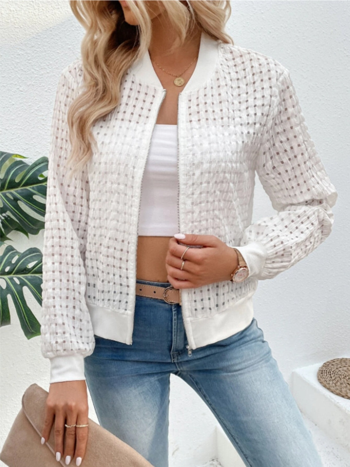 Zip Up Long Sleeve Jacket - Charming Charlie