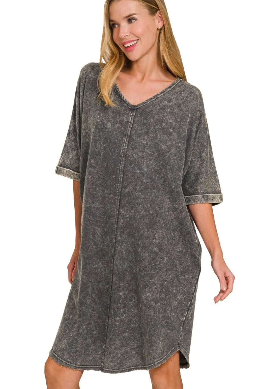 Zenana Acid-washed French Terry Tee Shirts Dress – Charming Charlie