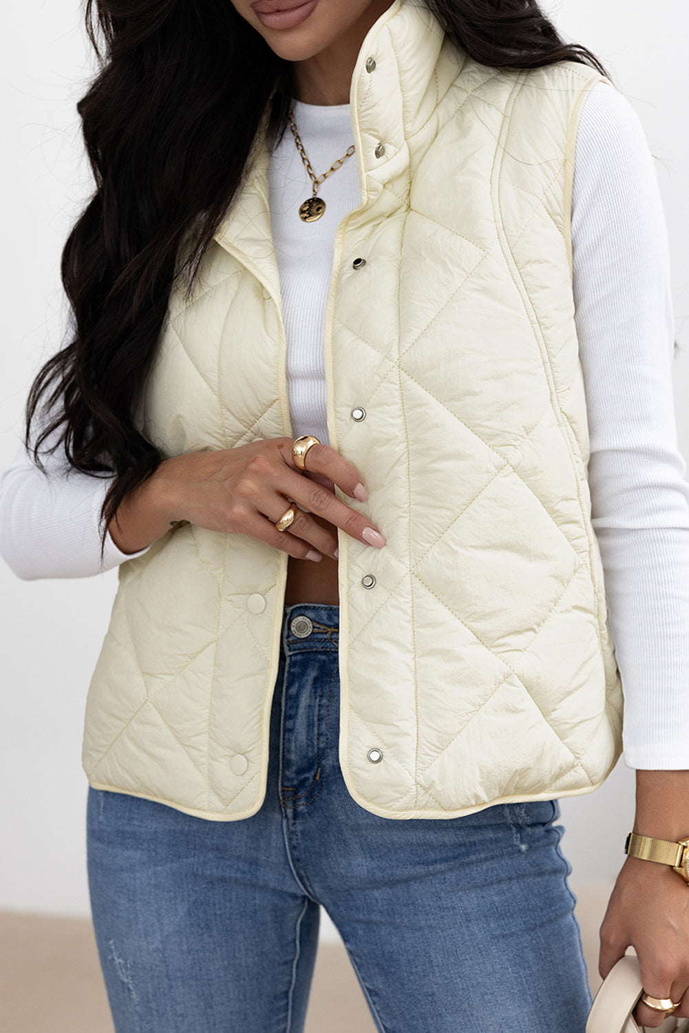 Snap Down Texture Vest Coat with Pockets - Charming Charlie