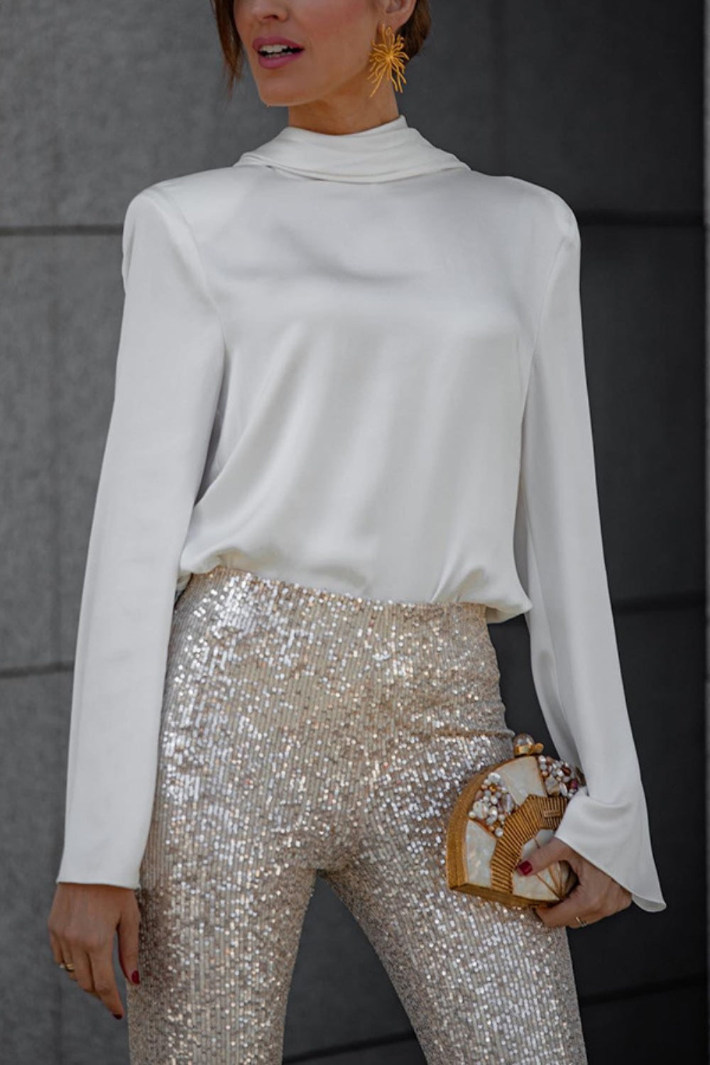 Backless Cowl Neck Long Sleeve Blouse - Charming Charlie