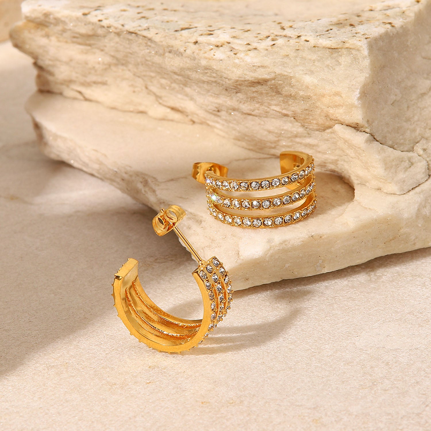 Stainless Steel Inlaid Zircon C-Hoop Earrings - Charming Charlie