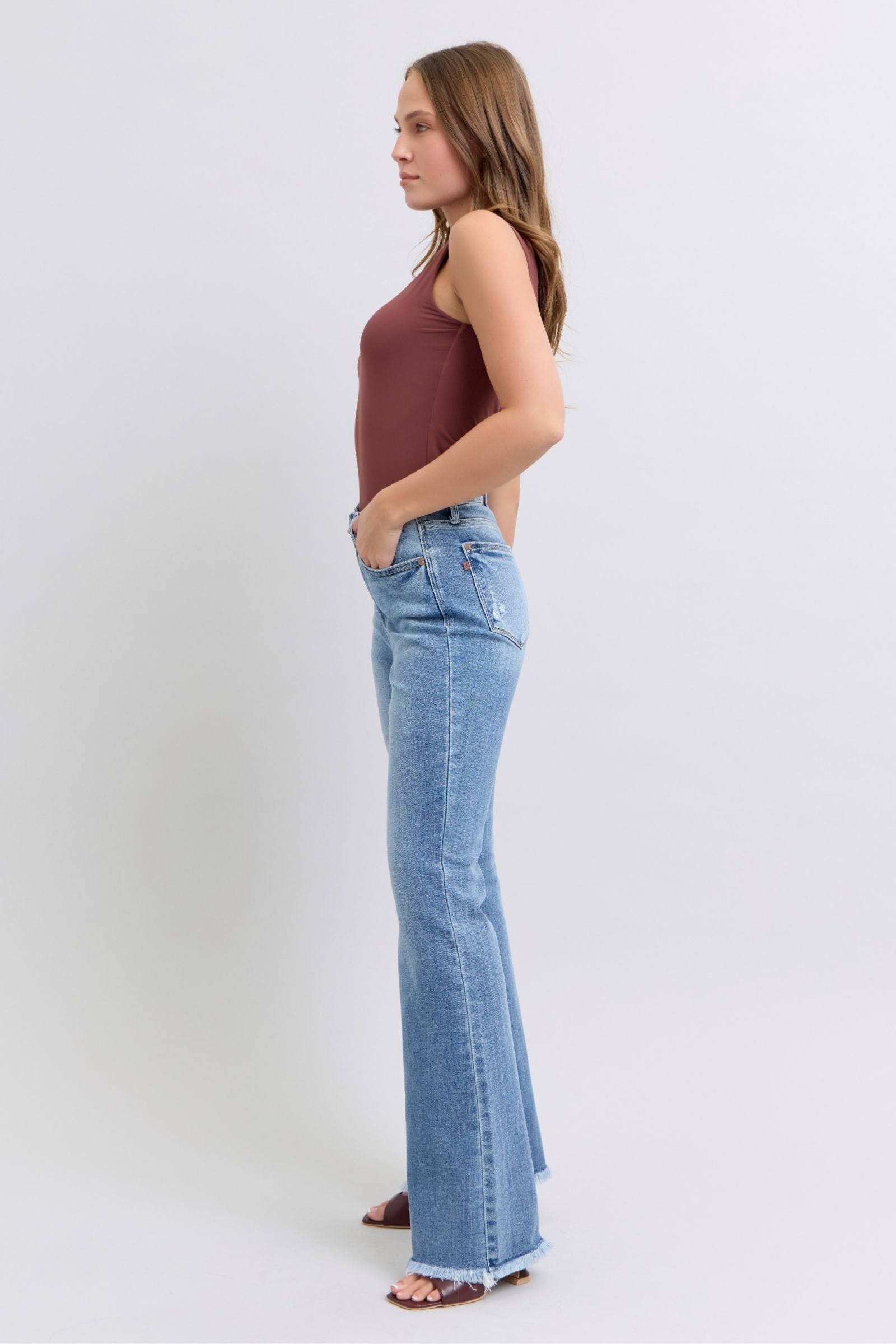 Judy Blue Full Size Raw Hem High Rise Bootcut Jeans – Charming Charlie