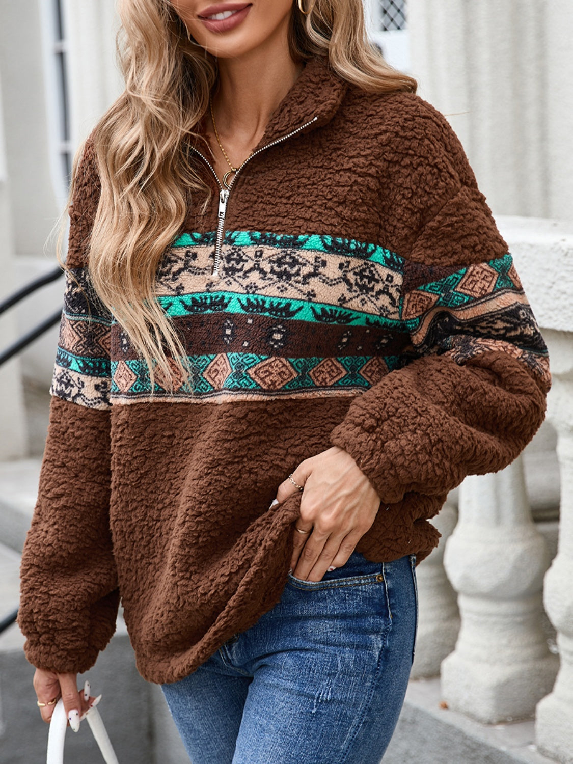 トップス Eaphi FLUFFYPEPLUMVEST Half Zip Long Sleeve Fuzzy Top – Charming Charlie