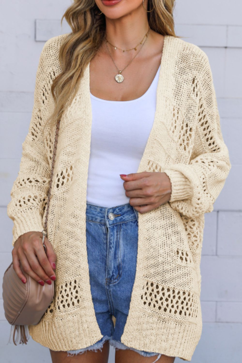 Openwork Open Front Long Sleeve Cardigan - Charming Charlie