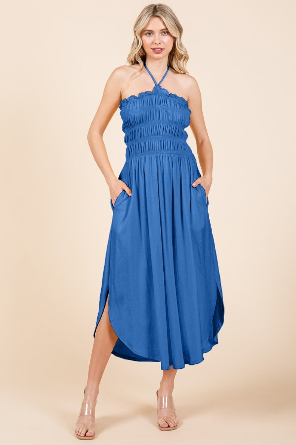 Culture Code Tie Back Shirring Dress with Pockets - Charming Charlie