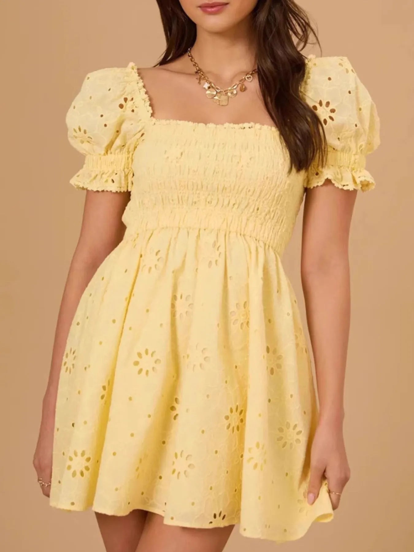Eyelet Puff Sleeve Smocked Mini Dress Charming Charlie Eyelet Puff Sleeve Smocked Mini Dress Charming Charlie