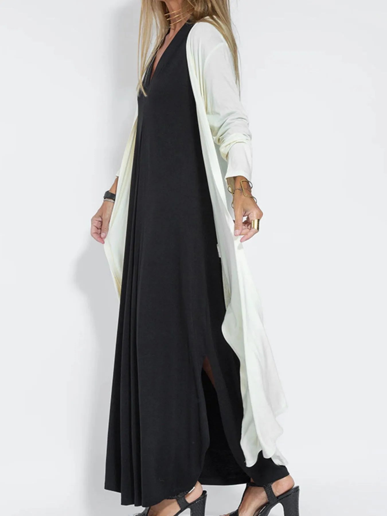 V-Neck Printed Slit Maxi Dress