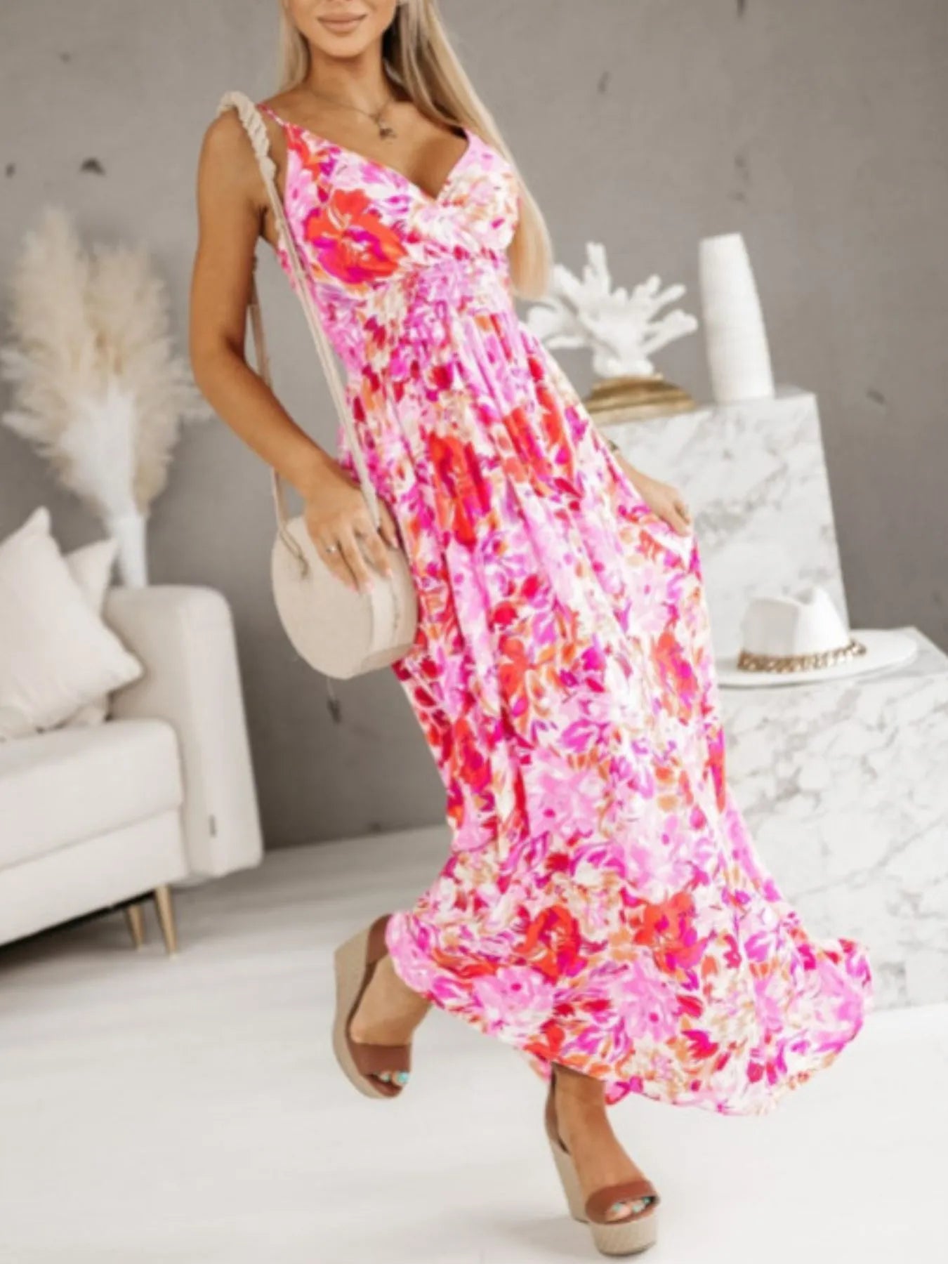 charming charlie maxi dress Sample Smocked Printed Surplice Maxi Cami Dress
